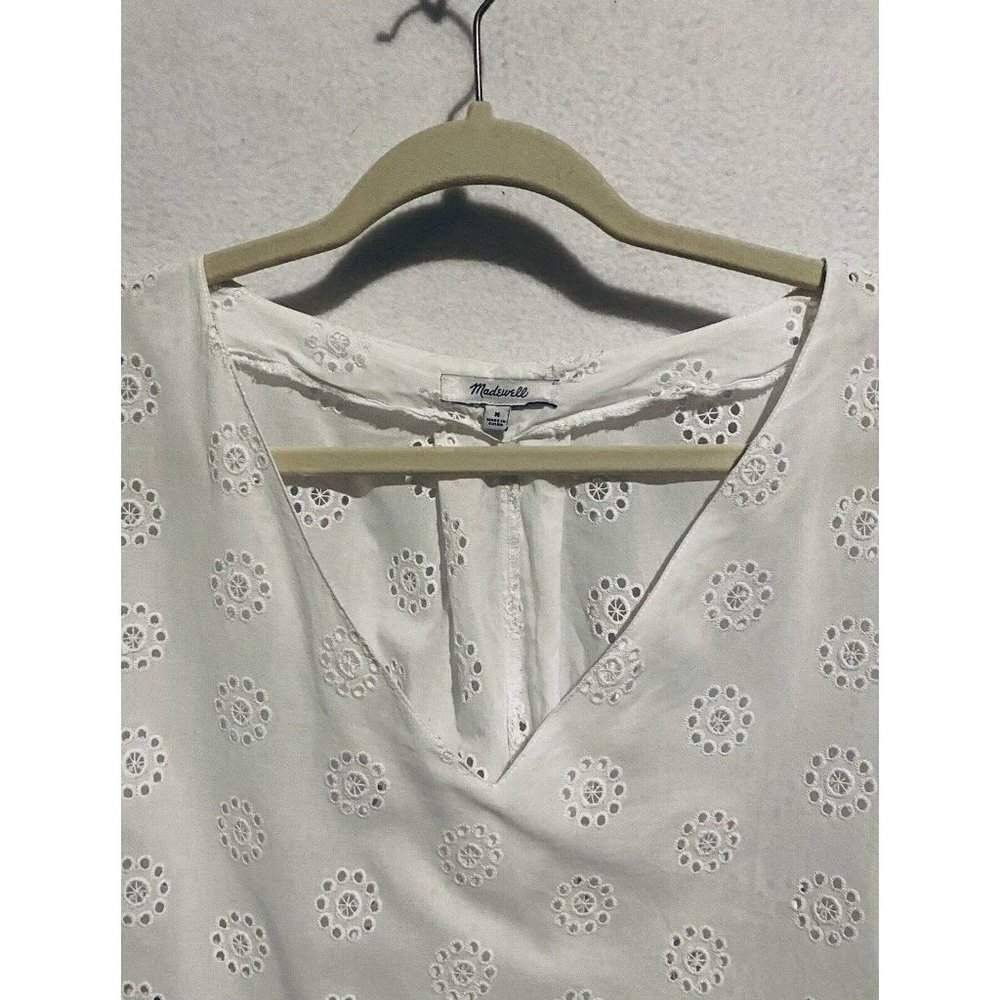 Madewell Top Womens Medium Eyelet Sundrift Ruffle Sleeve White Cotton Boho - Picture 4 of 10